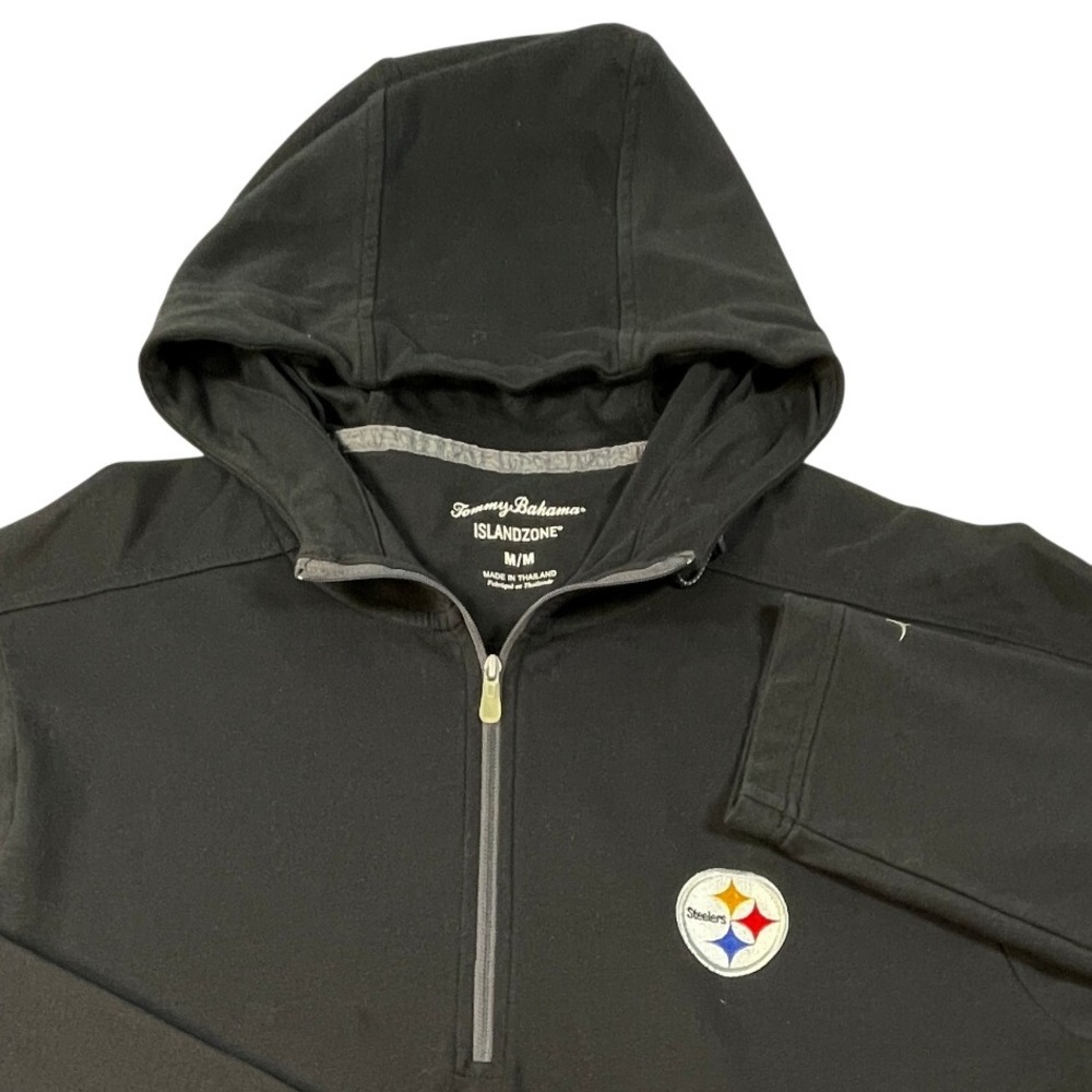 Tommy Bahama Hoodie Mens M Black Steelers IslandZone Quarter Zip Activewear